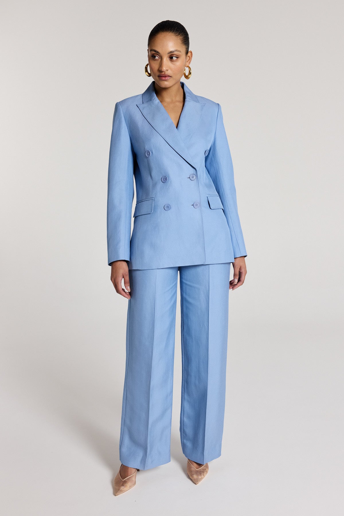 Lea Linen Jacket - Powder Blue-Perri Cutten