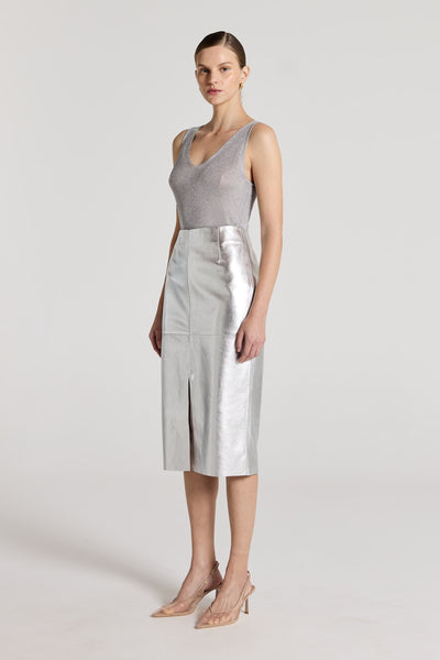 Silver Leather Skirt - Silver-Perri Cutten