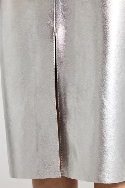 Silver Leather Skirt - Silver-Perri Cutten