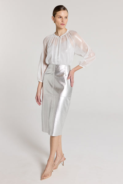 Silver Leather Skirt - Silver-Perri Cutten