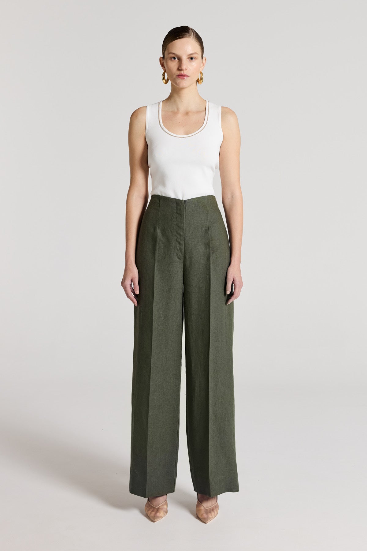 Nora Linen Pant - Muted Green-Perri Cutten