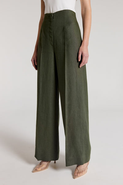 Nora Linen Pant - Muted Green-Perri Cutten