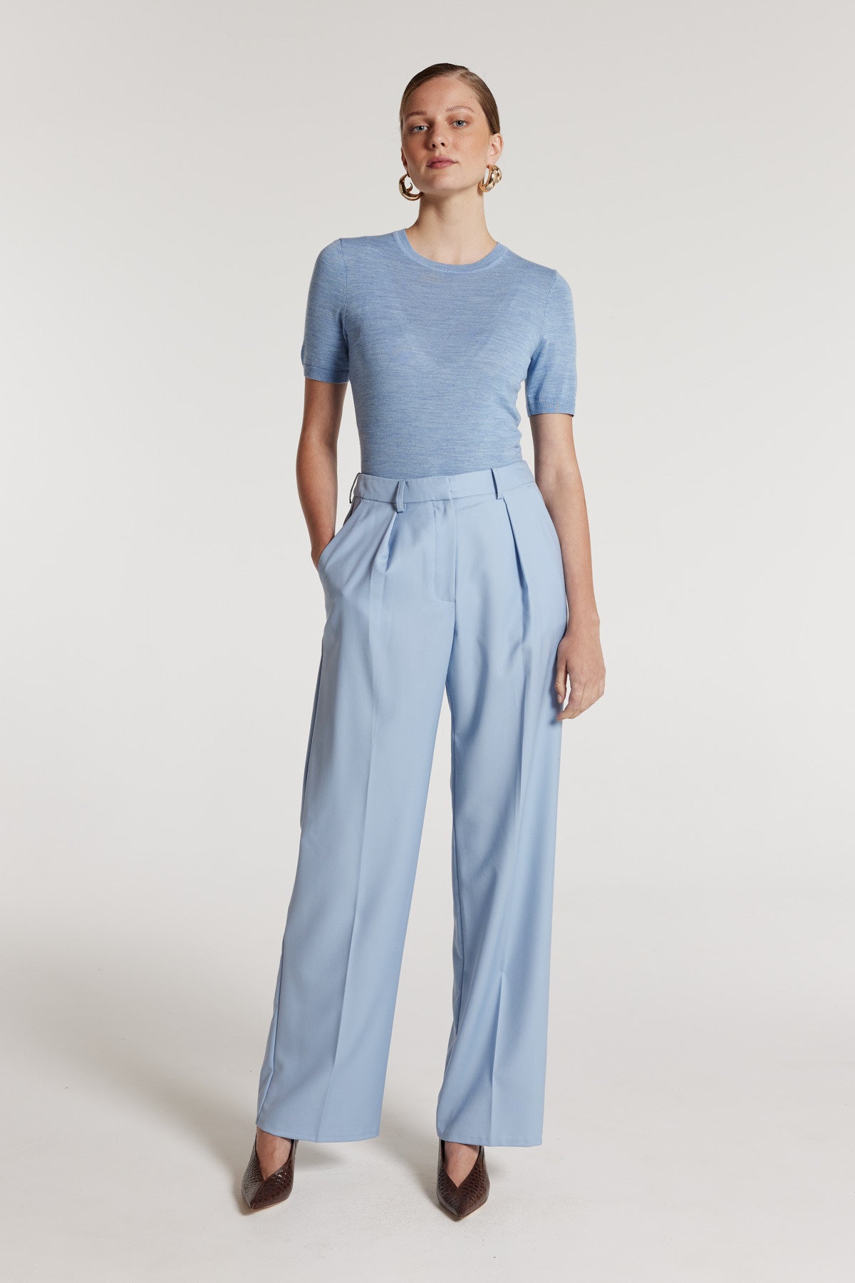 Classic Wool Pant - Pale Blue-Perri Cutten