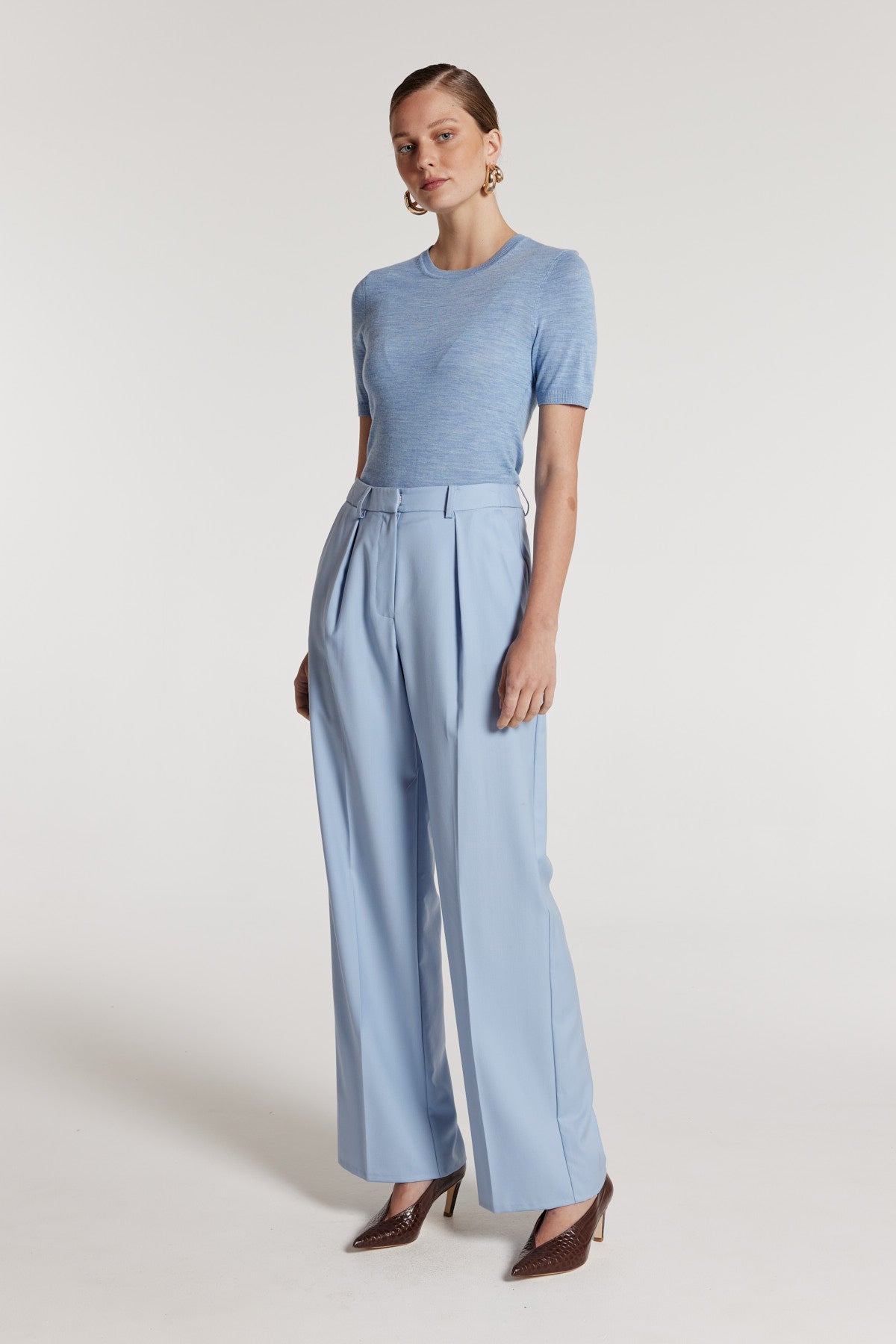 Classic Wool Pant - Pale Blue-Perri Cutten