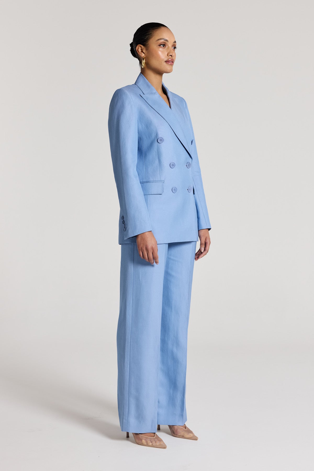 Clemence Linen Pant - Powder Blue-Perri Cutten