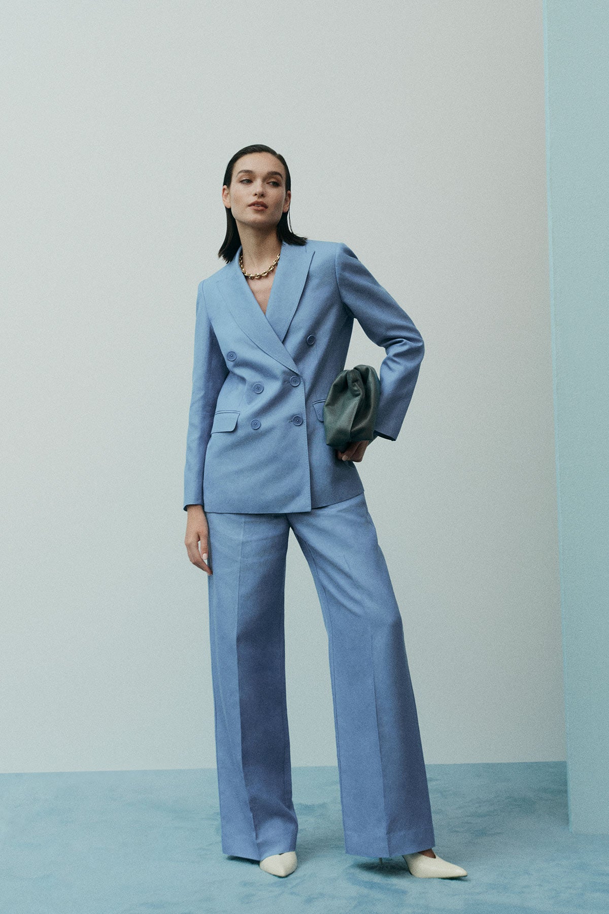 Clemence Linen Pant - Powder Blue-Perri Cutten