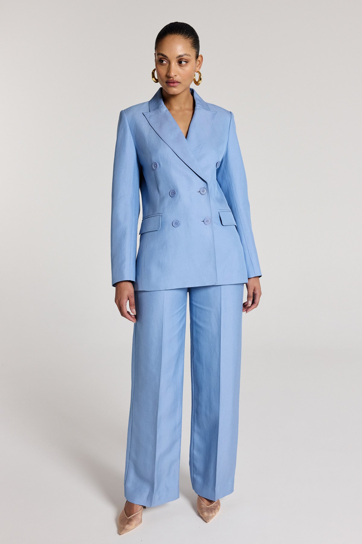 Clemence Linen Pant - Powder Blue-Perri Cutten