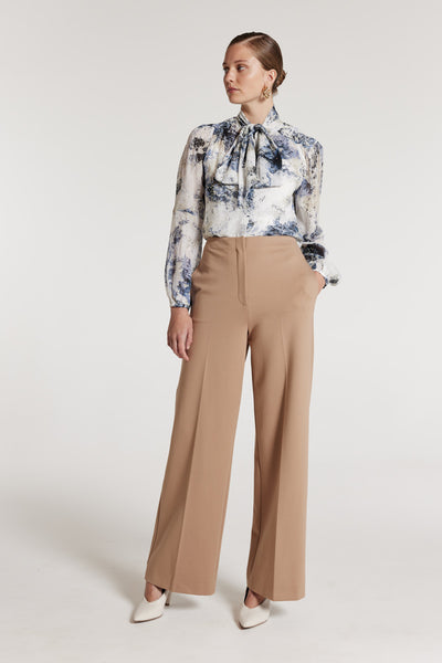 Louisa Silk Shirt - Ivory/Blue-Perri Cutten