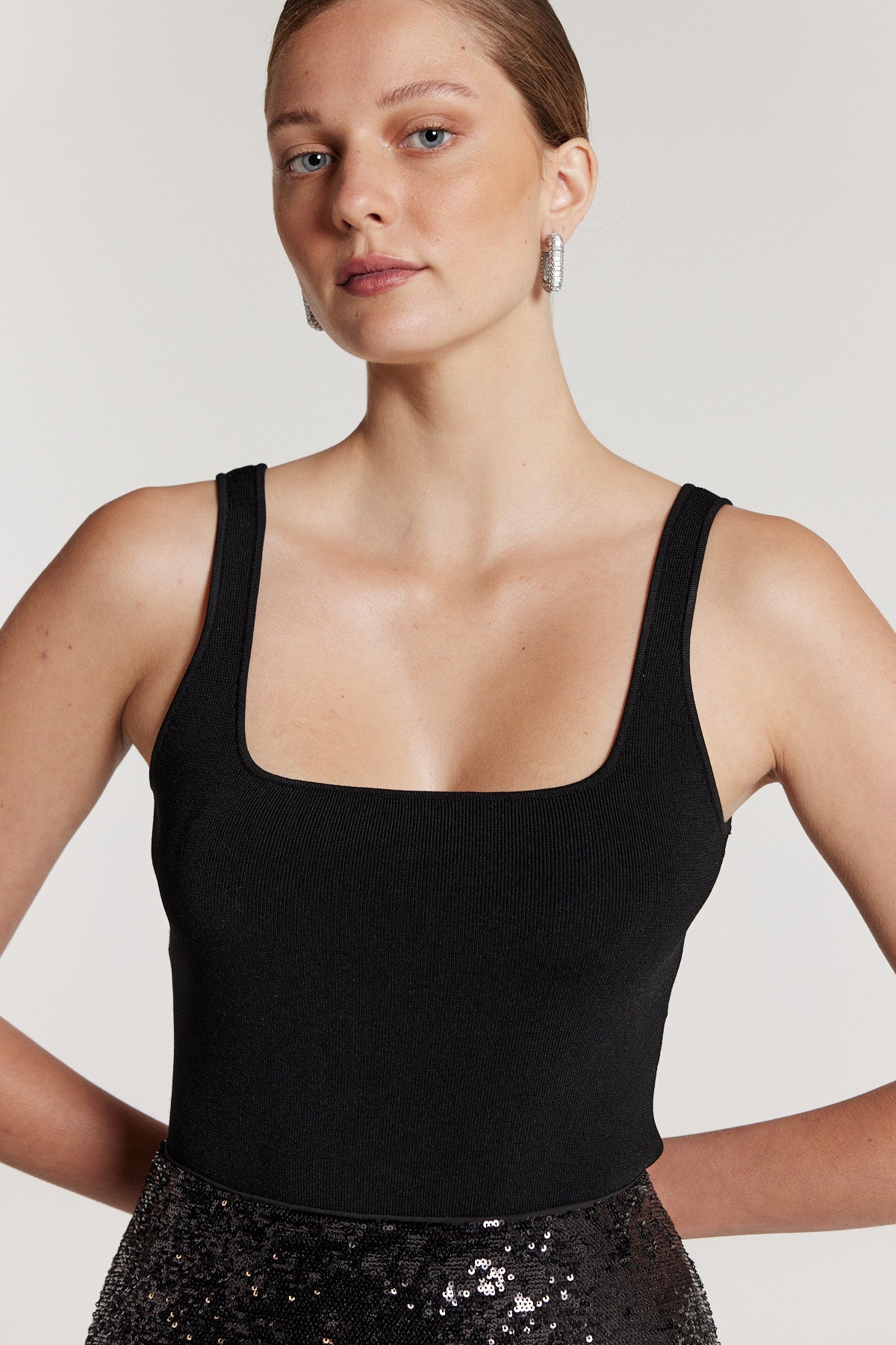 Crepe Knit Singlet - Black-Perri Cutten