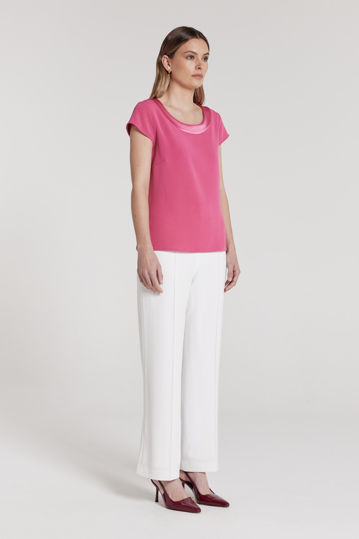 Lina Satin Trim Top - Rose Pink-Perri Cutten