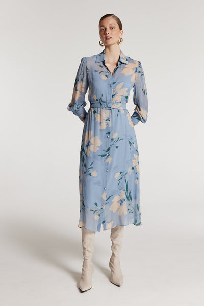 Esther Silk Dress - Blue Print-Perri Cutten