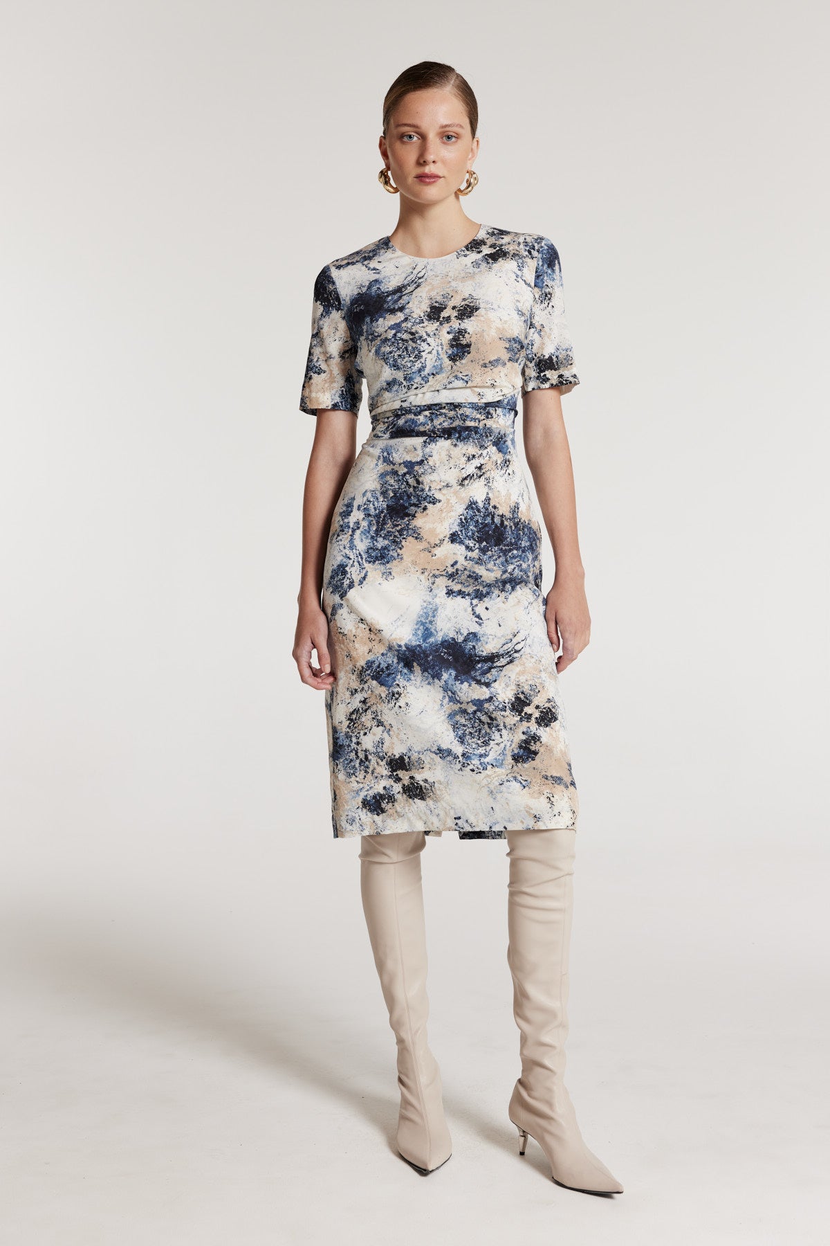 Louisa Silk Dress - Ivory/Blue-Perri Cutten