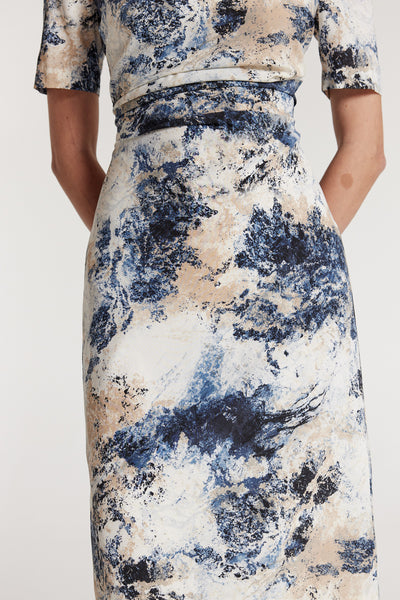 Louisa Silk Dress - Ivory/Blue-Perri Cutten