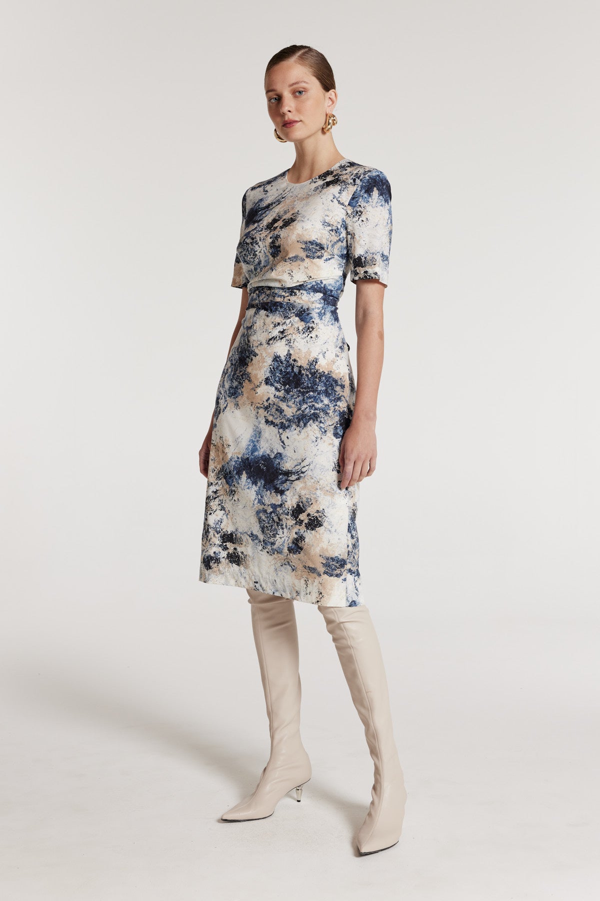 Louisa Silk Dress - Ivory/Blue-Perri Cutten