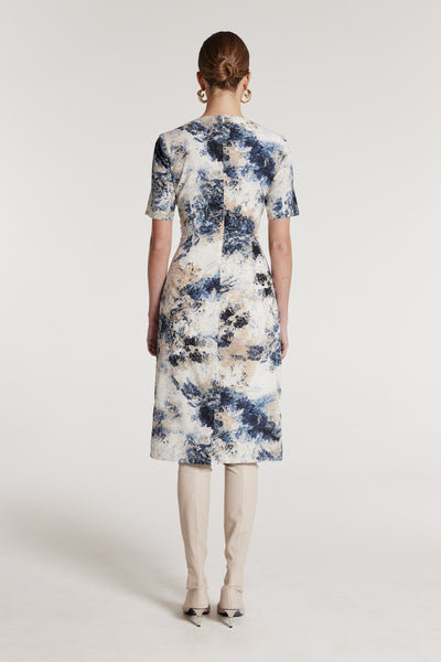 Louisa Silk Dress - Ivory/Blue-Perri Cutten