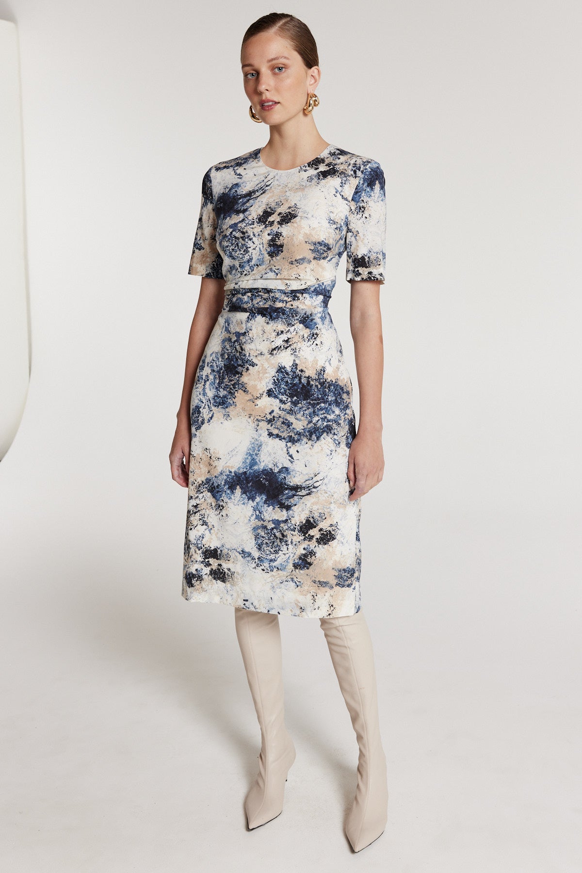 Louisa Silk Dress - Ivory/Blue-Perri Cutten