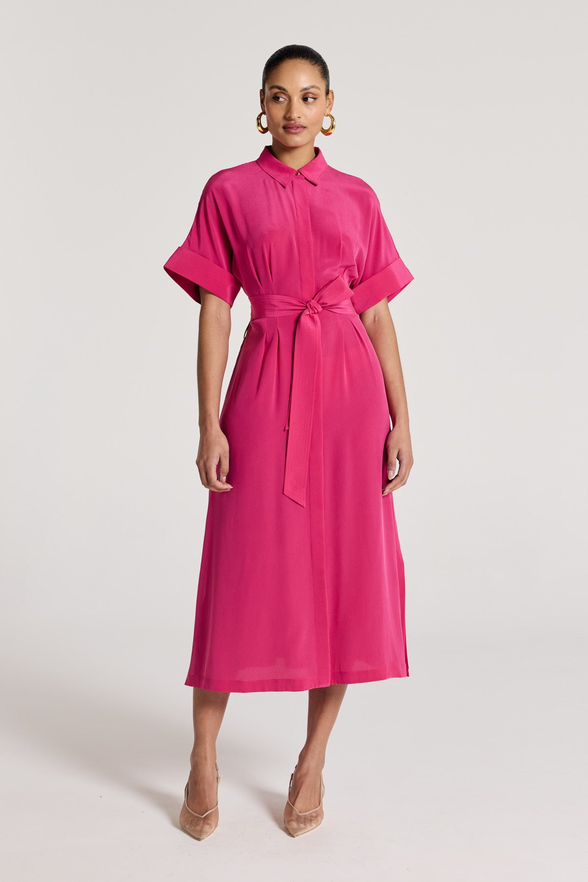 Clara Silk Shirtmaker Dress - Pink-Perri Cutten