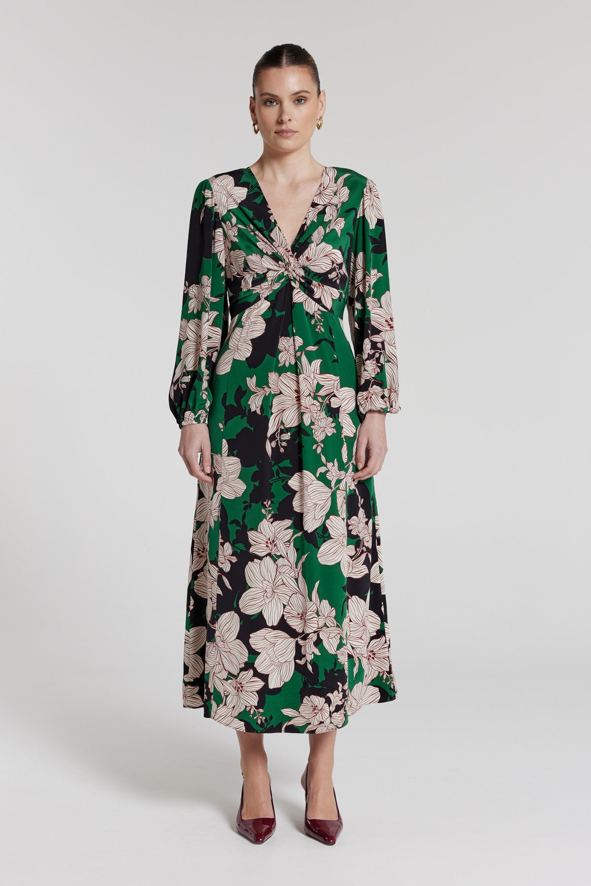 Callie Silk Dress - Green Print-Perri Cutten