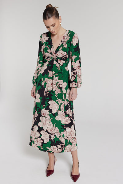 Callie Silk Dress - Green Print-Perri Cutten