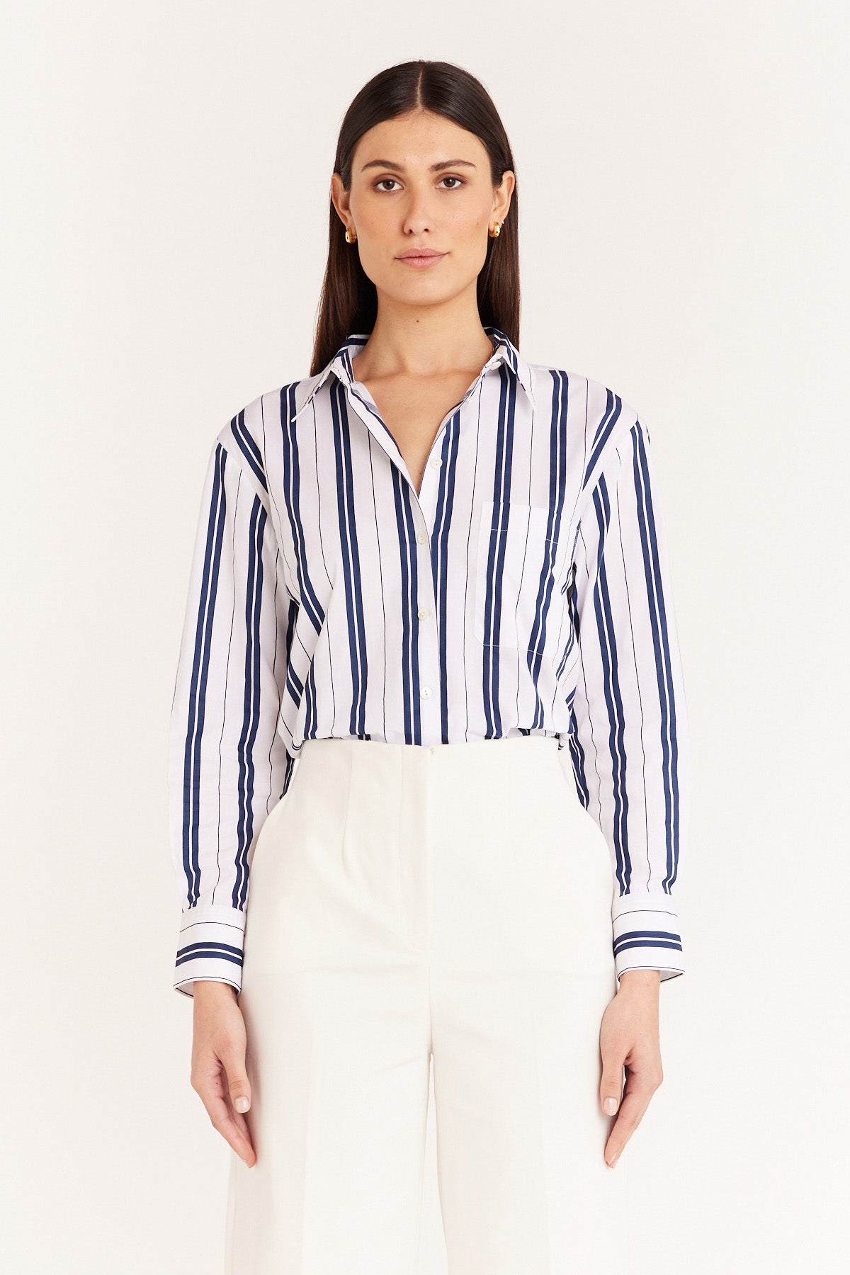 Cotton Stripe Shirt - White/Indigo - Perri Cutten