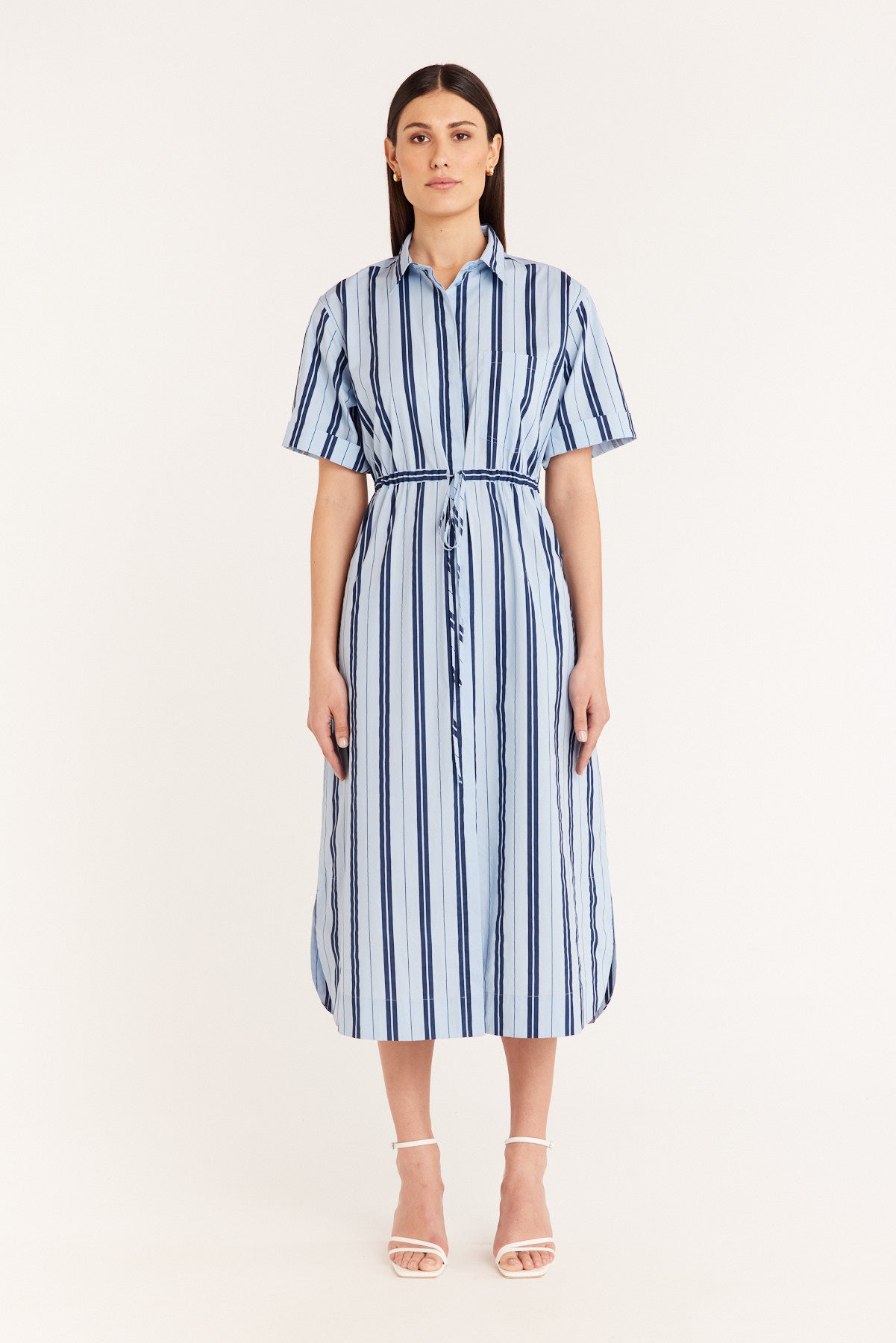 Cotton Stripe Dress - Blue/Indigo - Perri Cutten